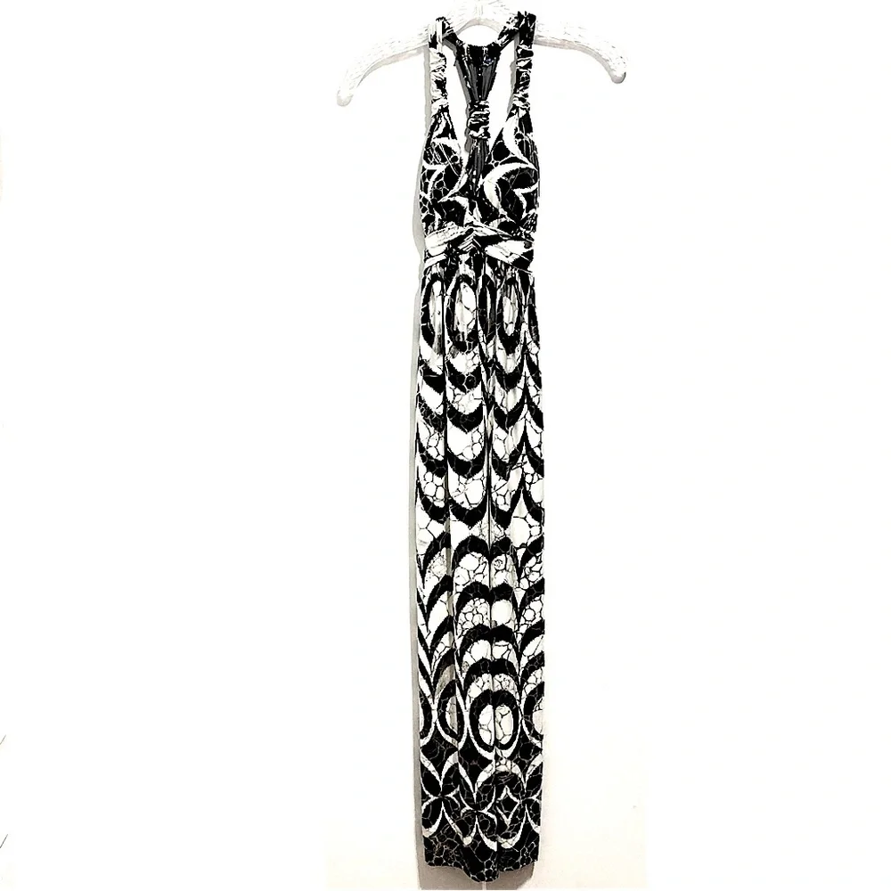 Women’s Silk Slip Stretchy Black Cream Silver Maxi Dress